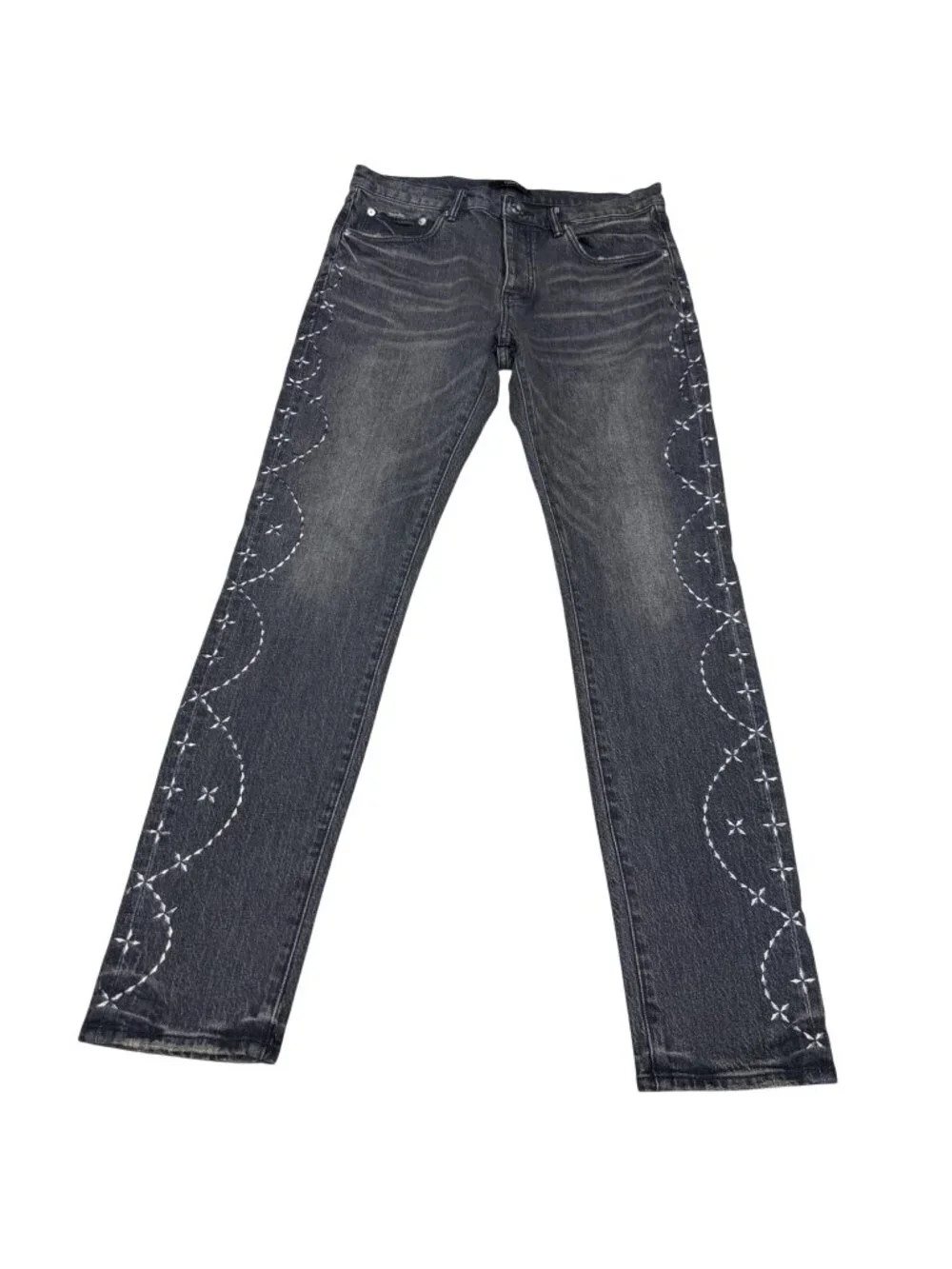 Purple Brand Skinny Twist Hotfix P001 Jeans Men's Black Studded Design, Size 33